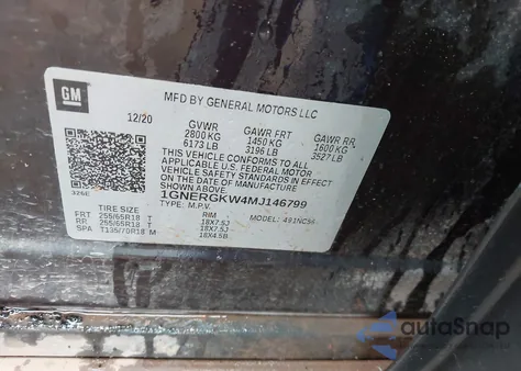 2021 Chevrolet Traverse Fwd Lt Cloth from USA, damaged, VIN 1GNERGKW4MJ146799